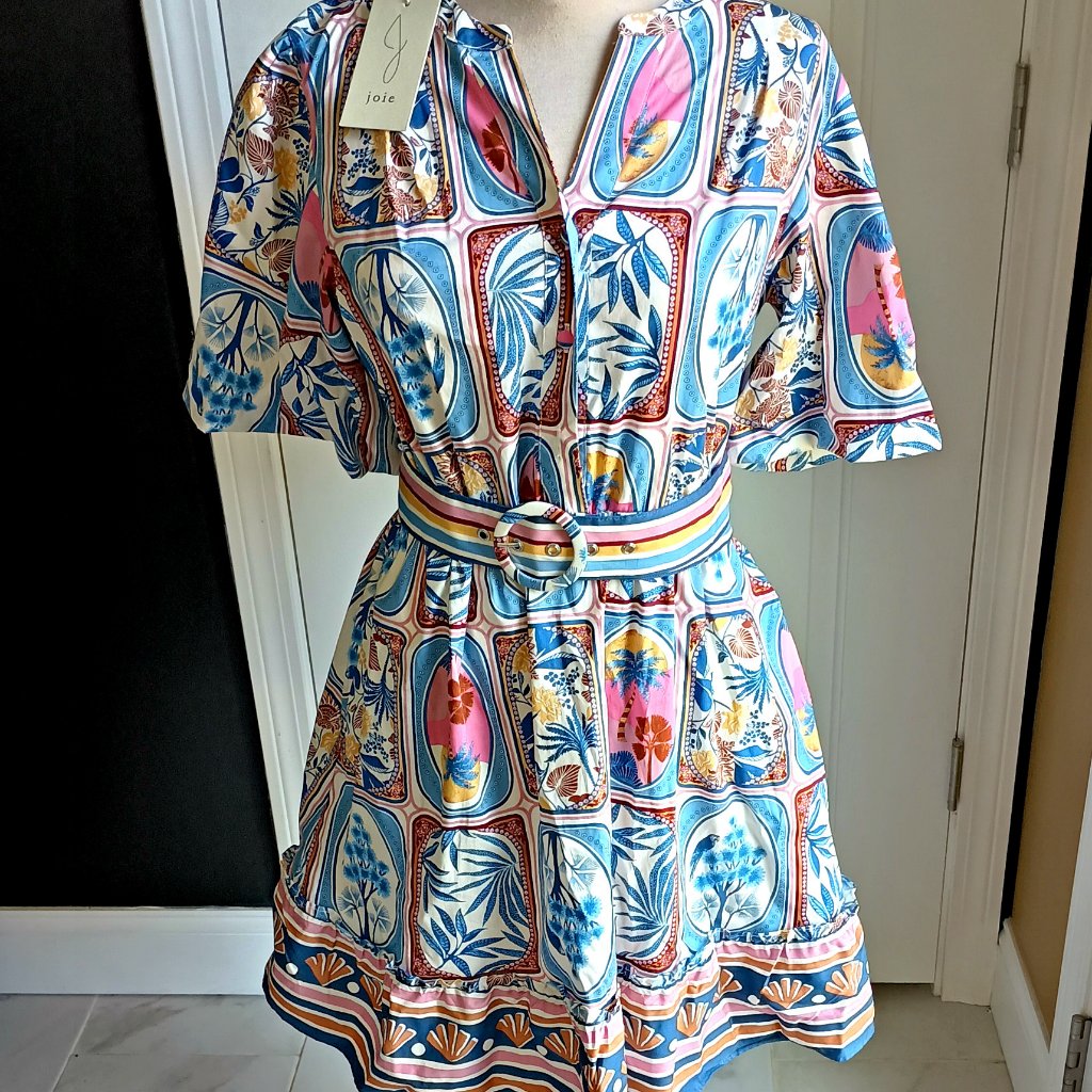 New! Joie Cerrado Stamps Short Sleeve Shirt Dress